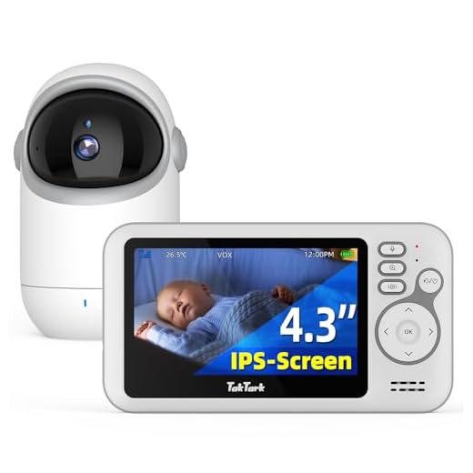 TakTark Babá Eletrônica Câmera, 4.3" Monitores de Câmara de Vídeo, Pan & Tilt, 2 Way Audio, Visão Nocturna, Zoom Digital, Decoração Sonora VOX, Ideal para Novos Pais