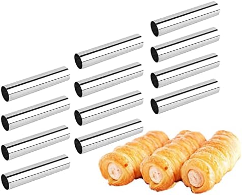Non-Stick Cream Horn Cones, FantasyDay 12 Pcs Stainless Steel Big Screw Croissant Mould Cannoli Form Tubes, Cream Roll Mold Pastry Baking Mold - Christmas Anniversary Free Standing Pastry Cone Shaper