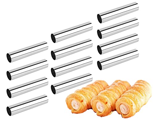 Fantasyday Non-Stick Cream Horn Molds Stainless Steel, 4.92 Inch Large Size Cannoli Tubes Kit Pack Of 12 Baking Cones Pastry Roll Horn Croissant Mold - Christmas Anniversary Free Standing Cone Shape #TOP2
