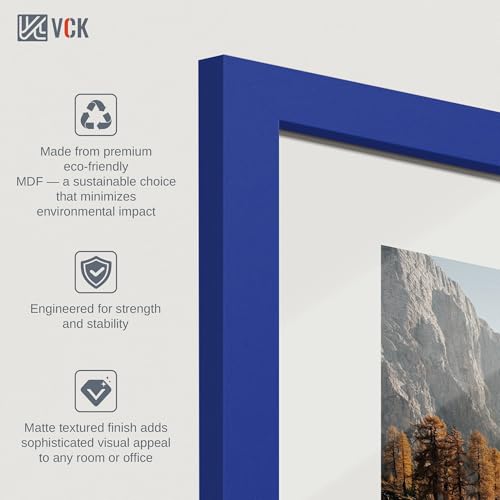 Image of VCK 8x10 Picture Frame Set of 3 - Royal Blue, Wide Border Solid Wood Frame, Display Pictures in Horizontal and Vertical, for Home, Office, Gallery, Woodgrain Series, Wall Hanging