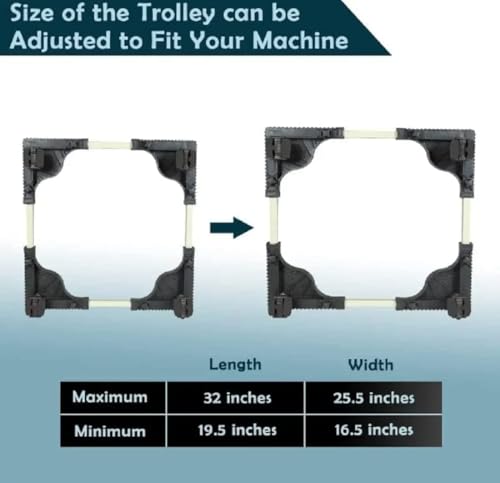 Image of Adjustable Top Load Washing Machine Stand Washing Machine Stands Fridge Stand Refrigerator Trolley Washing Machine Trolley Capacity 140 Kg Min-16.5X19.5 Max-25.5X32 (Black)