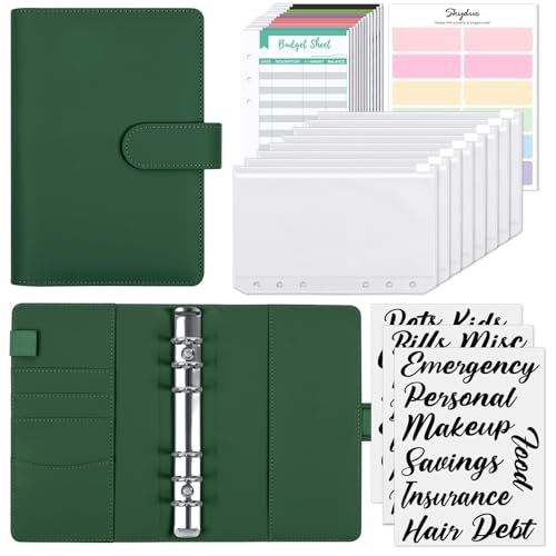 Image of SKYDUE Budget Binder, Money Saving Binder with Zipper Envelopes, Cash Envelopes and Expense Budget Sheets for Budgeting (DarkGreen)