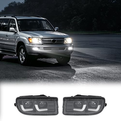 Front Fog Lamp Assembly for 1998-2007 Toyota Land Cruiser LC100 Led Dynamic Turn Signal Daytime Driving Lamp Lens Lighting Lamp Car Exterior Upgrade Modification Accessories (LC100 Lens fog lights)