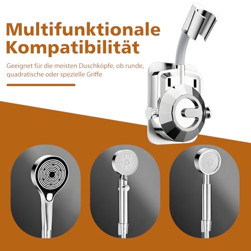 2 Stück Duschkopfhalterung ohne Bohren, 360° Verstellbare Handbrause Halterung, Handbrause Halterung mit Silikon-Adapter, Duschkopf Halterung, Shower Head Holder
