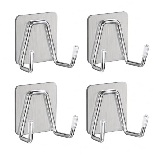 Image of HASTHIP 4 Pack Self Adhesive Coat Hooks Double Wall Hooks for Home Use