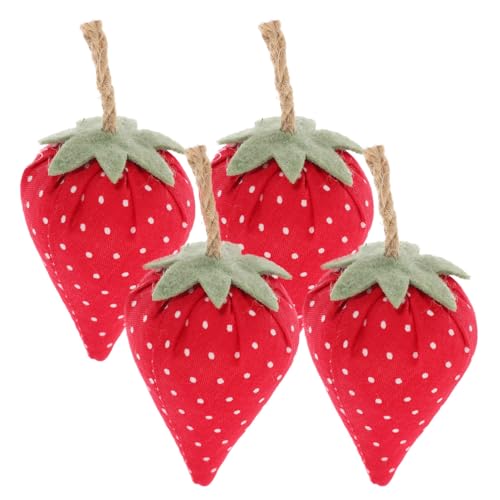 Luxshiny Fabric Strawberry Decor 4 Pcs Lifelike Artificial Strawberries for Farmhouse Bowl Fillers Table Centerpieces Photo Props Wedding Baby Shower Decoration