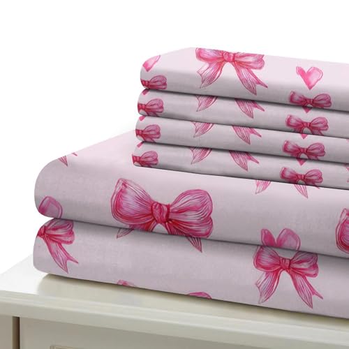 Housse de couette King fermeture éclair nœuds roses parure microfibre douce - 7