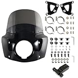 FATECIM Motorcycle 5.75' Headlight Fairing with 11' Smoke Windshield Windscreen & 48-58mm Mounting Kit Headlight Extension Block For Harley 2018 2019 2020 2021 2022 Softail FXBB Street Bob