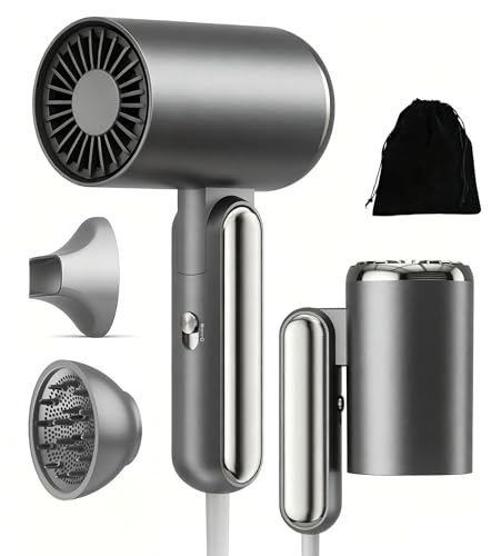 Atospkins Leicht Klappbar Ionen Föhn mit Diffusor 1800W Reise Hair Dryer | 3 Tempe/2-Gang| Mit Düse & Storage-Beutel | Kompakt Tragbar Reisefön Grau | Ion Fön Haarföhn Haarfön Reiseföhn Föhne