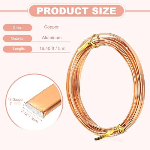 Image of uxcell 18 Gauge Flat Aluminum Wire, 16.40 ft 3mm Wide Aluminum Crafts Wire for Flower Bonsai Crafts Carving DIY Bezel Sculpting Gem Metal Wrap, Copper