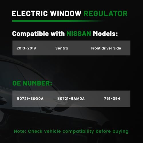 Image of Power Window Regulator with Motor Compatible with Nissan Sentra 2013-2019 Front Driver Side,Replace # 751-394 80721-3SG0A 80721-9AM0A