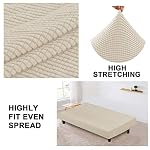 Turquoize Stretch Futon Cover Full Size Armless Sofa Bed Cover Futon Couch Cover Furniture Protector with Elastic Bottom Feature Thick Soft Checked Jacquard Fabric, Machine Washable, Biscotti Beige - Image 4