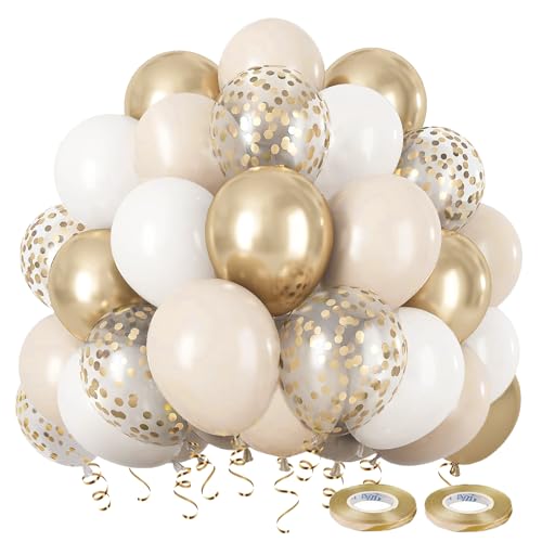Luftballons Beige Gold, 60 Stück Luftballons Hochzeit mit Luftballons Weiß Metallic Champagner...
