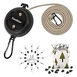 Portable Travel Clothesline Cord, Caudblor Adjustable 33ft Camping Clothes line, Laundry Drying Rope for Hotel Trip, Cruise, Outdoor/Indoor, with 12Pcs Stoppers, Windproof Clothespins