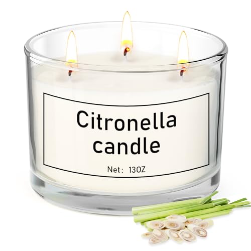 Citronella Kerze Outdoor Groß 400g, Draußen Kerze Outdoor und Innen,Dicke Glasflasche, Hochtemperaturbeständig,Natürliche Sojawachs Kerze für Balkon,Picknick,Camping,Terrasse, Sommergeschenk (Weiß)