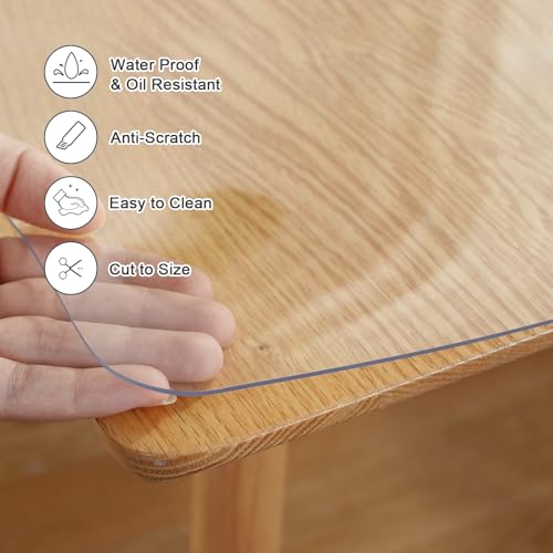 Image of LovePads Clear Table Cover Protector, 46 x 96 Inch 2mm Thick Plastic Table Cover, Table Protector for Dining Room Table, Waterproof Dresser Cover Top for Kitchen, Coffee, Writing Desk