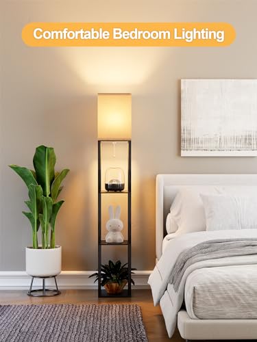 Partphoner STR-FL-0164 Floor Lamp With Shelves For Living Room, Shelf Floor Lamp With 3 Cct Led Bulb, Corner Display Standing Column Lamp Etagere Organizer Tower Nightstand thumb #6