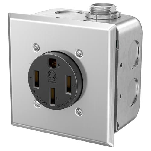 NEMA 14-50 240V Range Outlet Box Installation Kit, ETL 4-Prong 50A RV Receptacle, UL 4" 2-Gang Metal Electrical Box Plaster Ring Surface Flush Mount Exposed Work Cover Faceplate Clamp Connector
