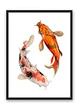 Kunstdruck Din A4 Koi - Kois, Goldfische, Fische, Retro Vintage, Druck, Poster, Bild - ohne Bilderrahmen