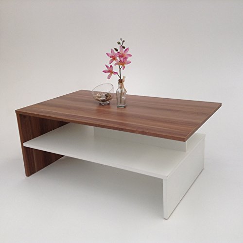 Preisvergleich Produktbild Möbel SD Couchtisch Wohnzimmertisch Kaffeetisch (SW) Nussbaum-weiß
