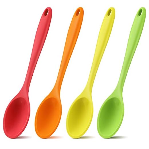4 Pieces Silicone Mixing Spoon Heat Resistant Silicone Basting Spoon Utensil Spoon Non-stick Serving Spoon for Mixing, Baking, Serving and Stirring