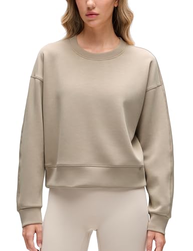 CRZ YOGA SoftAura Pullover Sweatshirt for Women - Crewneck Workout Casual Basic Fall Sweat Shirts Oak Large