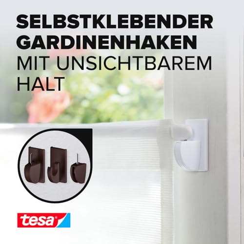 tesa Powerstrips Vario-Gardinenhaken / Selbstklebende Gardinenhaken von tesa - wieder ablösbar und mehrfach verwendbar / Bis 1 kg Belastung / 1 x 4 Stück / Braun