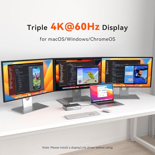 Image of TobenONE DisplayLink Docking Station 3 Monitors with 3 HDMI(4K@60Hz), USB C Docking Station with 120W Charger, for MacBook Pro /Air, Thunderbolt 4 /3, USB-C Windows(2 DP, 6 USB, Ethernet, SD /Micro SD)