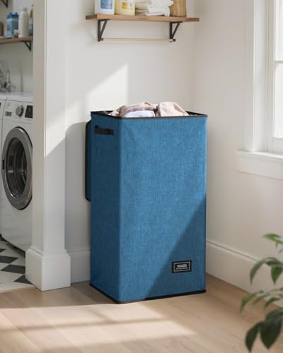 SOLEDI Laundry Hamper with Lid 100L Large & Tall Collapsible Laundry Baskets, Clothes Hamper with Bag Removable Easy to Carry, Dirty Hampers for Bedroom, Bathroom, Dorm, College, Blue