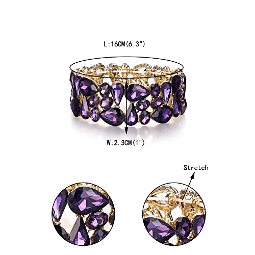 EVER FAITH Women's Art Deco Prom Jewelry Oval Teardrop Crystal Elastic Wedding Bridal Stretch Bracelet for Bride4