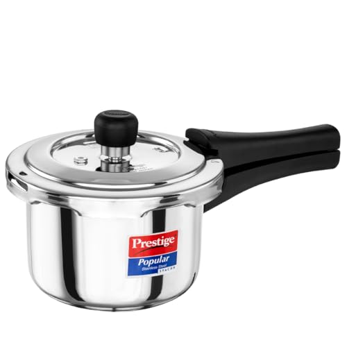 Prestige 1.5 Litre Stainless Steel Popular Svachh Outerlid Pressure Cooker | Deep lid for spillage control|Gas & Induction Compatible|Controlled Gasket Release System|5 Years warranty|ISI Certified