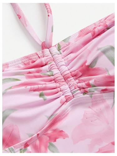 Floerns Women's 2 Piece Swimsuits Floral Ruched Halter Bikini Tie Side Bathing Suit3