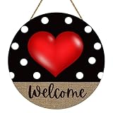 Valentines Day Door Decorations Heart Wreath Heart Wall Decor Wooden Valentines Day Wreaths for Front Door Hanger Welcome Sign Hanging Decorations for Porch Wall Indoor Home Decor