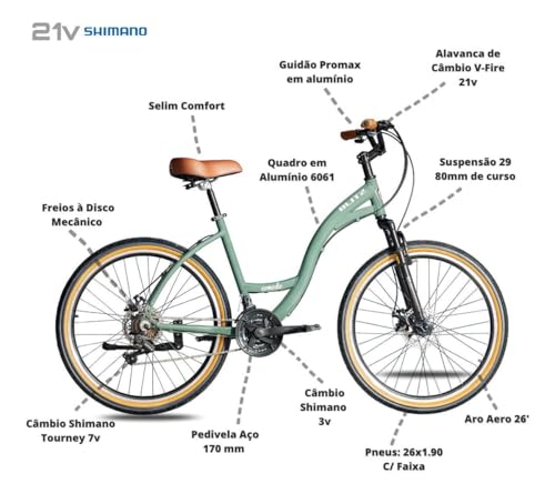 Bicicleta BLITZ Comodo Aro 26 em Alumínio com 21 Velocidades Urbana (Bege)