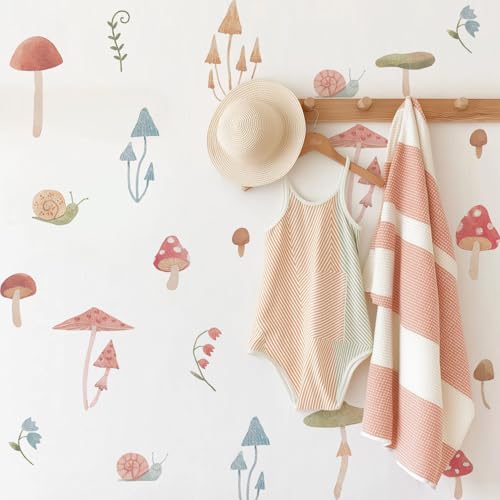 funlife 102 PCS Watercolor Floral Wall Decals Peel and Stick, Wall Decor for Girls Bedroom, Vibrant Mushroom