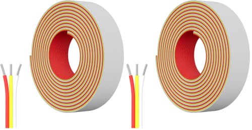 Image of PAUTIX 65.6ft /20M Extension Cable Wire Cord,22AWG 3-pin Wire Cord for Single Color LED Strip Lights,COB /2835 Tape Lights,5V 12V 24V Low Voltage Extension,Red,Yellow,White (Pack of 2)