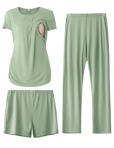 SUNNYBUY Damen Umstandsmode Stillpyjama-Set, Kurzarm-Stillshirts,...