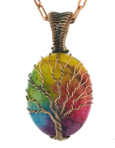 Tree Of Life Natural Gemstone Pendant Copper Wire Wrapped Jewelry Necklace2