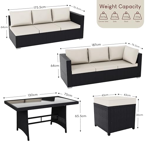 Garden Vida Belgrave 9 Seater Rattan Set - Black - Complete Outdoor Garden Dining Table Set - Steel Frame & PE Wicker - UKFR Certified, Weather Resistant, Tempered Glass, With Cushions 7 Garden Vida Belgrave 9 Seater Rattan Set - Black - Complete Outdoor Garden Dining Table Set - Steel Frame & PE Wicker - UKFR Certified, Weather Resistant, Tempered Glass, With Cushions - Image 7