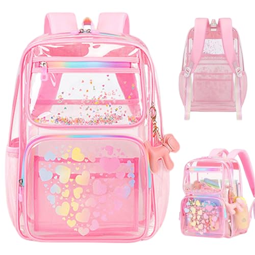 Gcroet Mochila escolar transparente para niñas, mochila transparente de PVC resistente, mochilas transparentes portátiles, aprobadas para eventos de estadio, 16, 9x11, 8x5, 9 pulgadas.