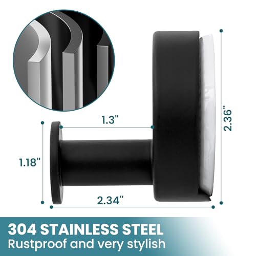 Image of TAILI 304 Stainless Steel Bathroom Suction Hooks for Towel, Bathrobe, Loofah, Patented Strong Suction Cup Holder, No Damage Hanging Glass Shower Wall Hook, Classic Round, 2 Pack, Black