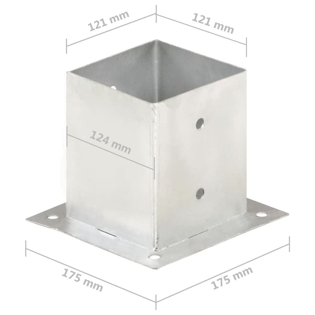 Anclajes para postes, 4 unidades, metal galvanizado, 121 mm | Para tubos cuadrados, atornillado al suelo, resistente al óxido, para hormigón y madera