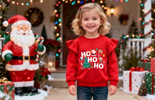 Image of EULLA Toddler Girls Christmas Sweatshirt Long Sleeve Snowman Deer Santa Claus Xmas Holiday Shirts for Kids Sweater 2-7 Years