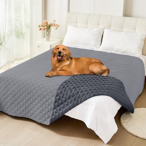 Smiry Waterproof Dog Blanket, Reversible Dog Bed Cover Pet Blanket, Soft Pet Couch Covers for Sofa Washable, Bed Couch Sofa Furniture Protector for Puppy Cat Kids (82"x82", Grey/Dark Grey)
