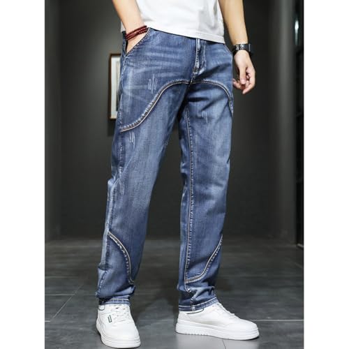 Men's Stretch Straight Leg Jeans Summer Distressed Washed Denim Pants with Pocket 28-444