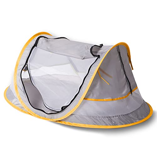 Baby Beach Pop Up Tent - UPF 50+ Sun Shade with Mosquito Net, Sun Shelter for Girls Boys, Beach Umbrella for Infant (Orange)