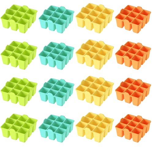 Kiicii Silicone Seed Starter Tray - 16-Pack Seedling Starter Trays with Flexible Pop-Out Cells for Seed Starting Indoor Gardening Reusable Plant Germination Trays BPA-Free & Dishwasher Safe