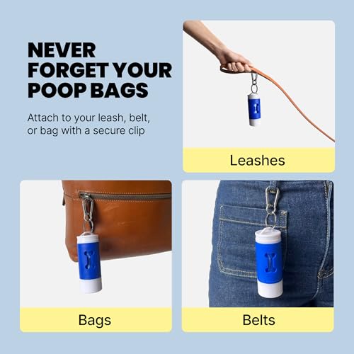Image of MalsiPree Dog Poop Bag Holder With Flashlight - 30 Leakproof Bags - Up to 6 Month Battery - Poop Baggy Dispenser - LED Light - Dog Bag Holder Essential Walking Accessory for All Leashes