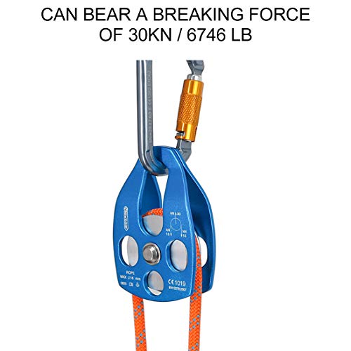 Image of NewDoar 30 KN CE Certified Large Rescue Pulley Single /Double Sheave with Swing Plate