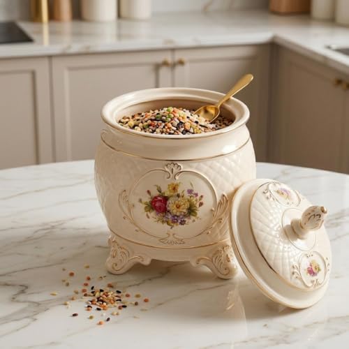 Tarro de porcelana para cocina con tapa ideal para proteger granos, café y azúcar 3